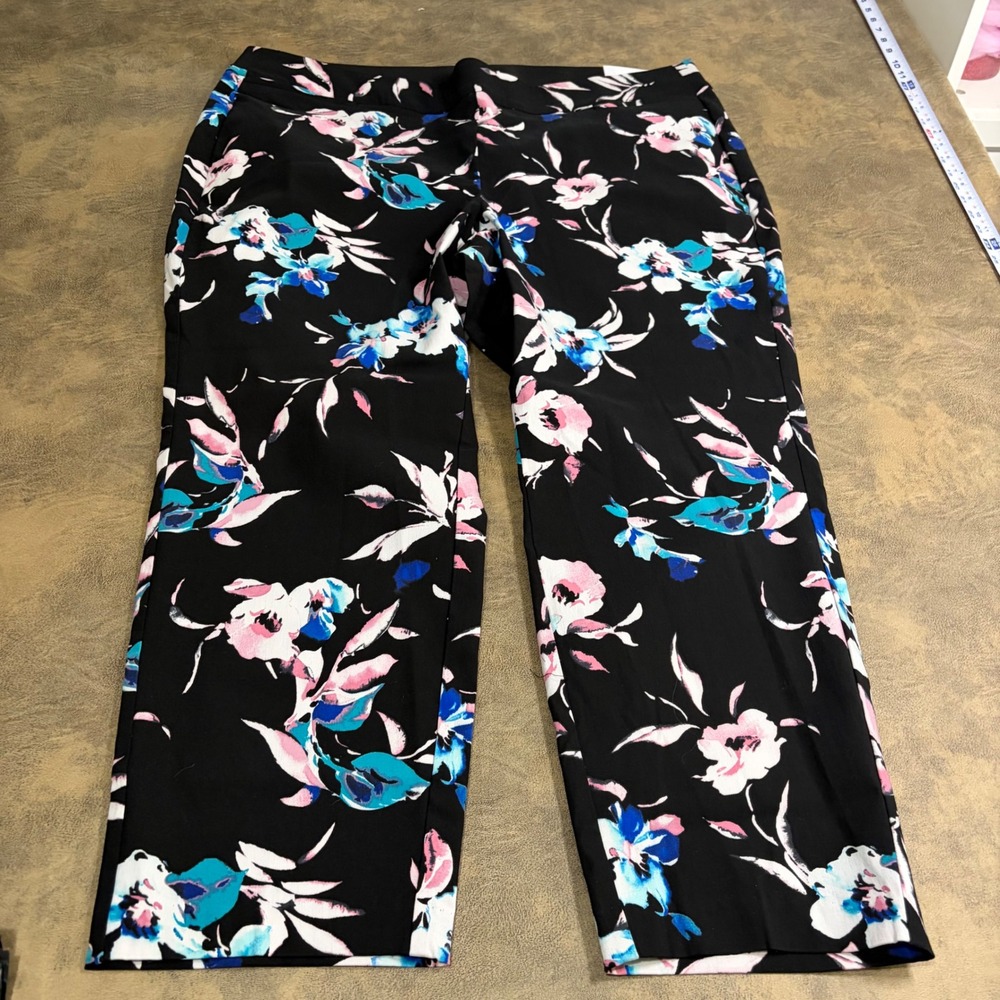Lane Bryant Skinny Ankle Pants Womens 24 Black Floral The Allie Stretch Trousers